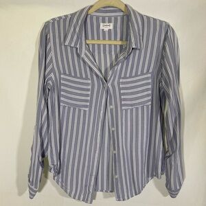 Weekends Everyday blue and white striped button-up long sleeve top Women's Med